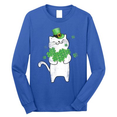 Cat Leprechaun Gift Cat Lover Shamrock Gift St Patrick's Day Gift Long Sleeve Shirt