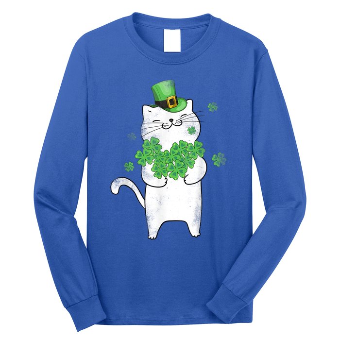 Cat Leprechaun Gift Cat Lover Shamrock Gift St Patrick's Day Gift Long Sleeve Shirt