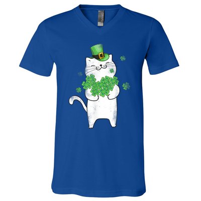 Cat Leprechaun Gift Cat Lover Shamrock Gift St Patrick's Day Gift V-Neck T-Shirt