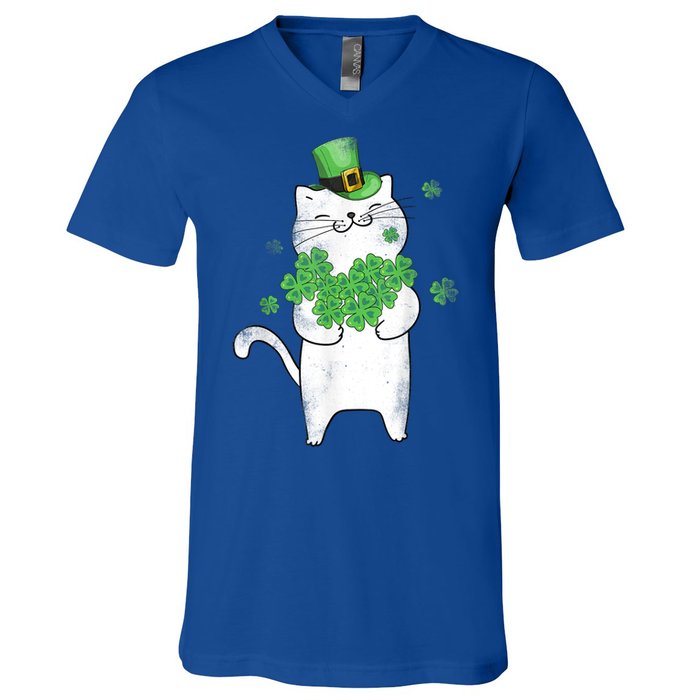 Cat Leprechaun Gift Cat Lover Shamrock Gift St Patrick's Day Gift V-Neck T-Shirt