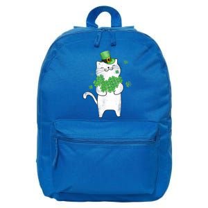 Cat Leprechaun Gift Cat Lover Shamrock Gift St Patrick's Day Gift 16 in Basic Backpack