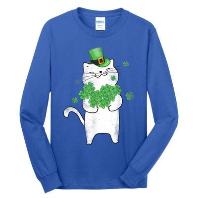 Cat Leprechaun Gift Cat Lover Shamrock Gift St Patrick's Day Gift Tall Long Sleeve T-Shirt