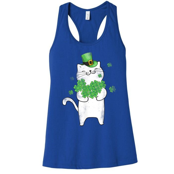 Cat Leprechaun Gift Cat Lover Shamrock Gift St Patrick's Day Gift Women's Racerback Tank