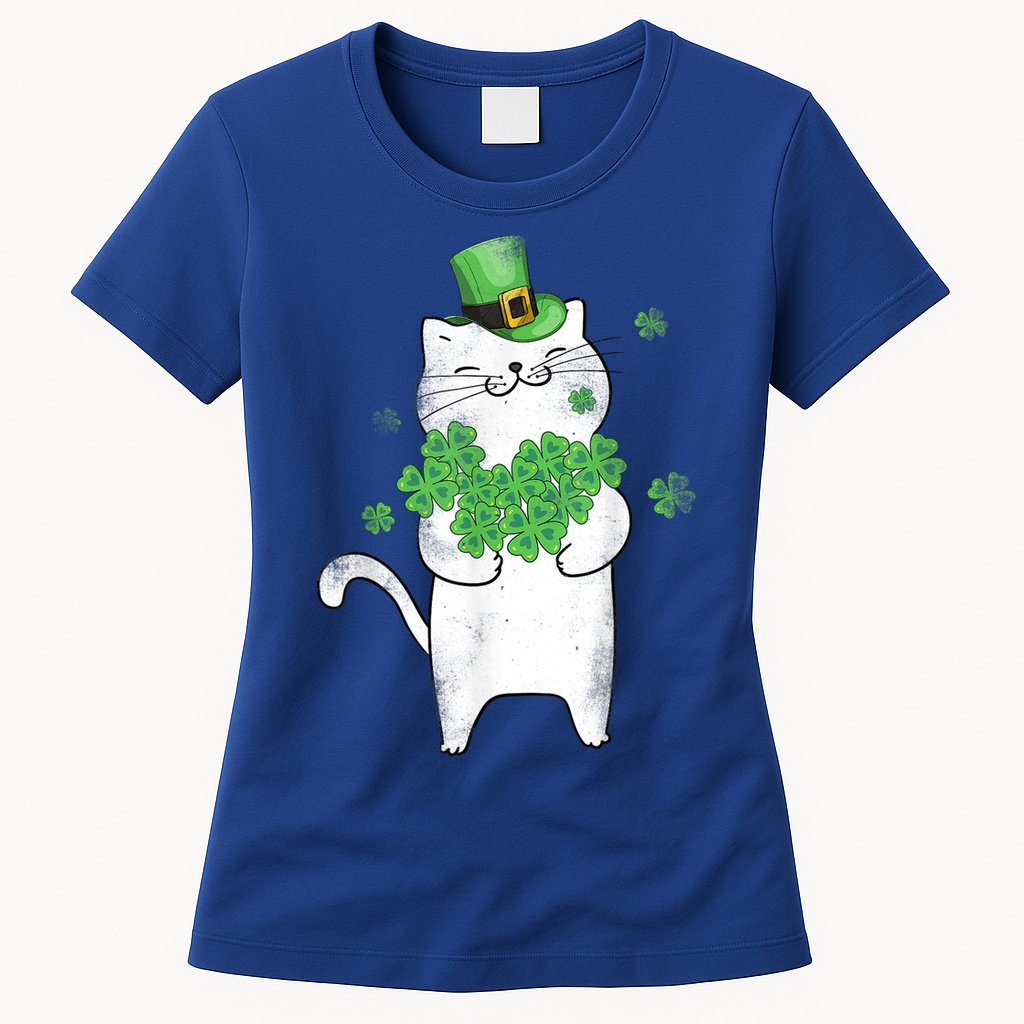 Cat Leprechaun Gift Cat Lover Shamrock Gift St Patrick's Day Gift Womens T-Shirt