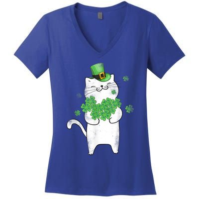 Cat Leprechaun Gift Cat Lover Shamrock Gift St Patrick's Day Gift Women's V-Neck T-Shirt