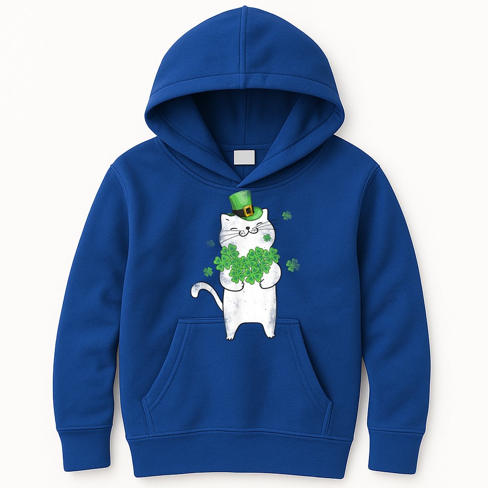 Cat Leprechaun Gift Cat Lover Shamrock Gift St Patrick's Day Gift Kids Hoodie