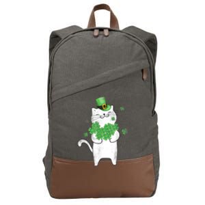 Cat Leprechaun Gift Cat Lover Shamrock Gift St Patrick's Day Gift Cotton Canvas Backpack