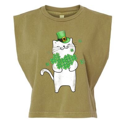 Cat Leprechaun Gift Cat Lover Shamrock Gift St Patrick's Day Gift Garment-Dyed Women's Muscle Tee