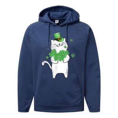 Cat Leprechaun Gift Cat Lover Shamrock Gift St Patrick's Day Gift Performance Fleece Hoodie