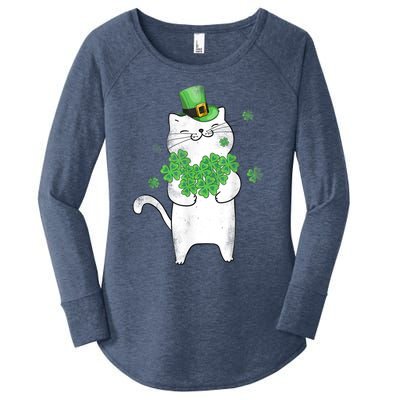 Cat Leprechaun Gift Cat Lover Shamrock Gift St Patrick's Day Gift Women's Perfect Tri Tunic Long Sleeve Shirt