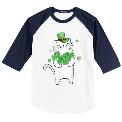 Cat Leprechaun Gift Cat Lover Shamrock Gift St Patrick's Day Gift Baseball Sleeve Shirt