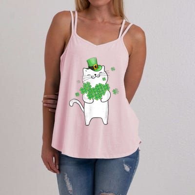 Cat Leprechaun Gift Cat Lover Shamrock Gift St Patrick's Day Gift Women's Strappy Tank