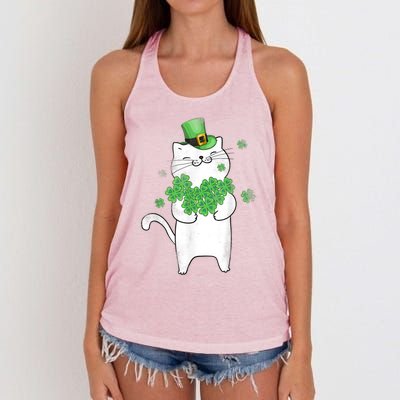 Cat Leprechaun Gift Cat Lover Shamrock Gift St Patrick's Day Gift Women's Knotted Racerback Tank