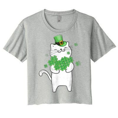 Cat Leprechaun Gift Cat Lover Shamrock Gift St Patrick's Day Gift Women's Crop Top Tee