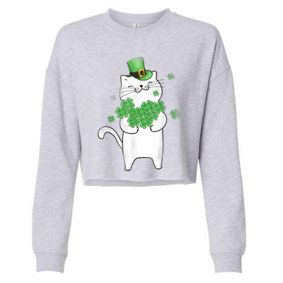 Cat Leprechaun Gift Cat Lover Shamrock Gift St Patrick's Day Gift Cropped Pullover Crew