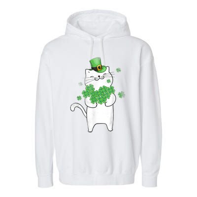 Cat Leprechaun Gift Cat Lover Shamrock Gift St Patrick's Day Gift Garment-Dyed Fleece Hoodie