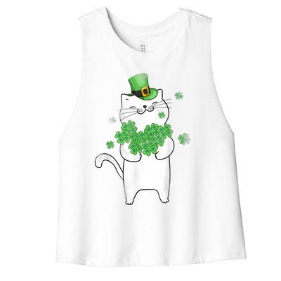 Cat Leprechaun Gift Cat Lover Shamrock Gift St Patrick's Day Gift Women's Racerback Cropped Tank