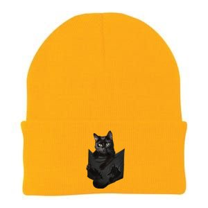 Cat Lovers Gifts Black Cat In Pocket Funny Kitten Face Knit Cap Winter Beanie