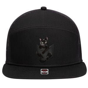 Cat Lovers Gifts Black Cat In Pocket Funny Kitten Face 7 Panel Mesh Trucker Snapback Hat