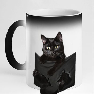 Cat Lovers Gifts Black Cat In Pocket Funny Kitten Face 11oz Black Color Changing Mug