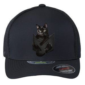 Cat Lovers Gifts Black Cat In Pocket Funny Kitten Face Flexfit Unipanel Trucker Cap