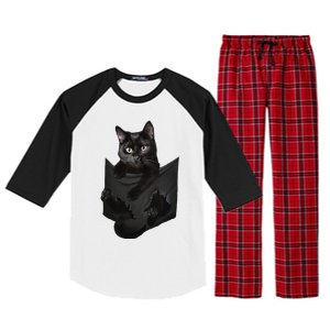 Cat Lovers Gifts Black Cat In Pocket Funny Kitten Face Raglan Sleeve Pajama Set