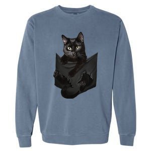 Cat Lovers Gifts Black Cat In Pocket Funny Kitten Face Garment-Dyed Sweatshirt