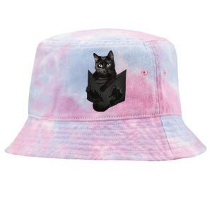 Cat Lovers Gifts Black Cat In Pocket Funny Kitten Face Tie-Dyed Bucket Hat