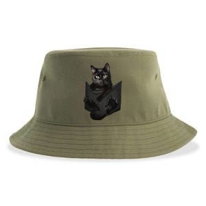 Cat Lovers Gifts Black Cat In Pocket Funny Kitten Face Sustainable Bucket Hat