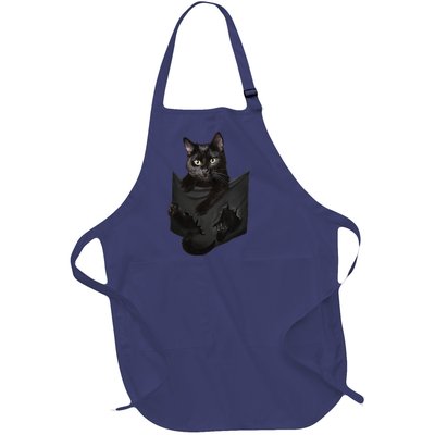 Cat Lovers Gifts Black Cat In Pocket Funny Kitten Face Full-Length Apron With Pockets