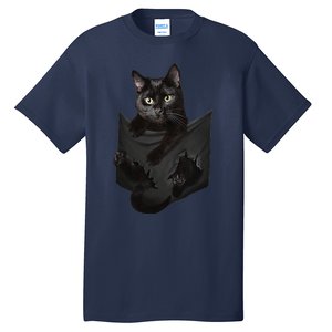 Cat Lovers Gifts Black Cat In Pocket Funny Kitten Face Tall T-Shirt