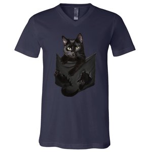 Cat Lovers Gifts Black Cat In Pocket Funny Kitten Face V-Neck T-Shirt