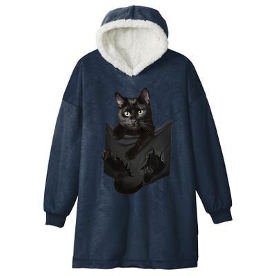 Cat Lovers Gifts Black Cat In Pocket Funny Kitten Face Hooded Wearable Blanket