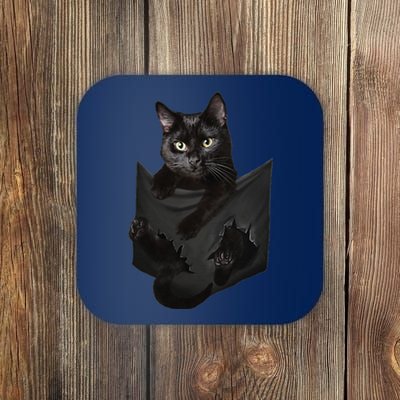 Cat Lovers Gifts Black Cat In Pocket Funny Kitten Face Coaster