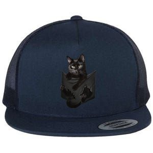 Cat Lovers Gifts Black Cat In Pocket Funny Kitten Face Flat Bill Trucker Hat