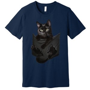 Cat Lovers Gifts Black Cat In Pocket Funny Kitten Face Premium T-Shirt