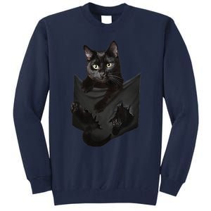 Cat Lovers Gifts Black Cat In Pocket Funny Kitten Face Tall Sweatshirt