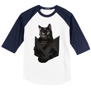 Cat Lovers Gifts Black Cat In Pocket Funny Kitten Face Baseball Sleeve Shirt