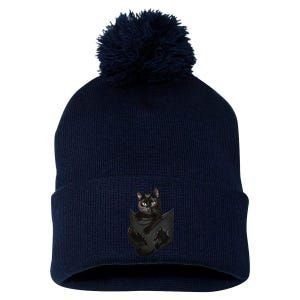 Cat Lovers Gifts Black Cat In Pocket Funny Kitten Face Pom Pom 12in Knit Beanie