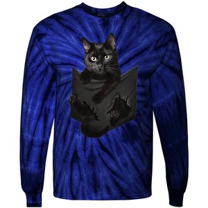 Cat Lovers Gifts Black Cat In Pocket Funny Kitten Face Tie-Dye Long Sleeve Shirt