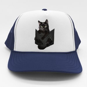 Cat Lovers Gifts Black Cat In Pocket Funny Kitten Face Trucker Hat