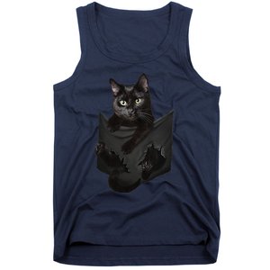 Cat Lovers Gifts Black Cat In Pocket Funny Kitten Face Tank Top