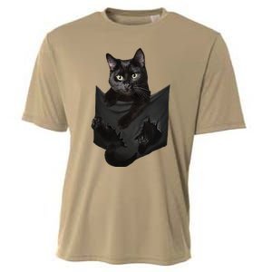 Cat Lovers Gifts Black Cat In Pocket Funny Kitten Face Cooling Performance Crew T-Shirt