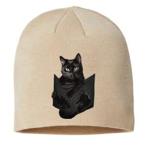 Cat Lovers Gifts Black Cat In Pocket Funny Kitten Face Sustainable Beanie