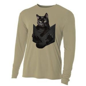 Cat Lovers Gifts Black Cat In Pocket Funny Kitten Face Cooling Performance Long Sleeve Crew