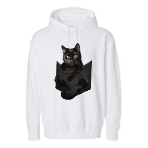 Cat Lovers Gifts Black Cat In Pocket Funny Kitten Face Garment-Dyed Fleece Hoodie