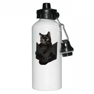 Cat Lovers Gifts Black Cat In Pocket Funny Kitten Face Aluminum Water Bottle