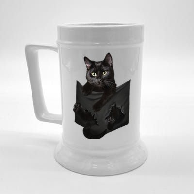 Cat Lovers Gifts Black Cat In Pocket Funny Kitten Face Beer Stein