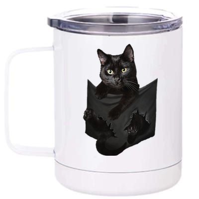 Cat Lovers Gifts Black Cat In Pocket Funny Kitten Face 12 oz Stainless Steel Tumbler Cup