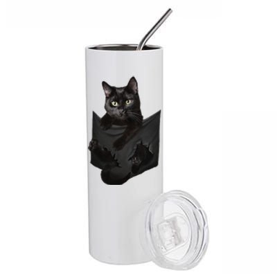 Cat Lovers Gifts Black Cat In Pocket Funny Kitten Face Stainless Steel Tumbler